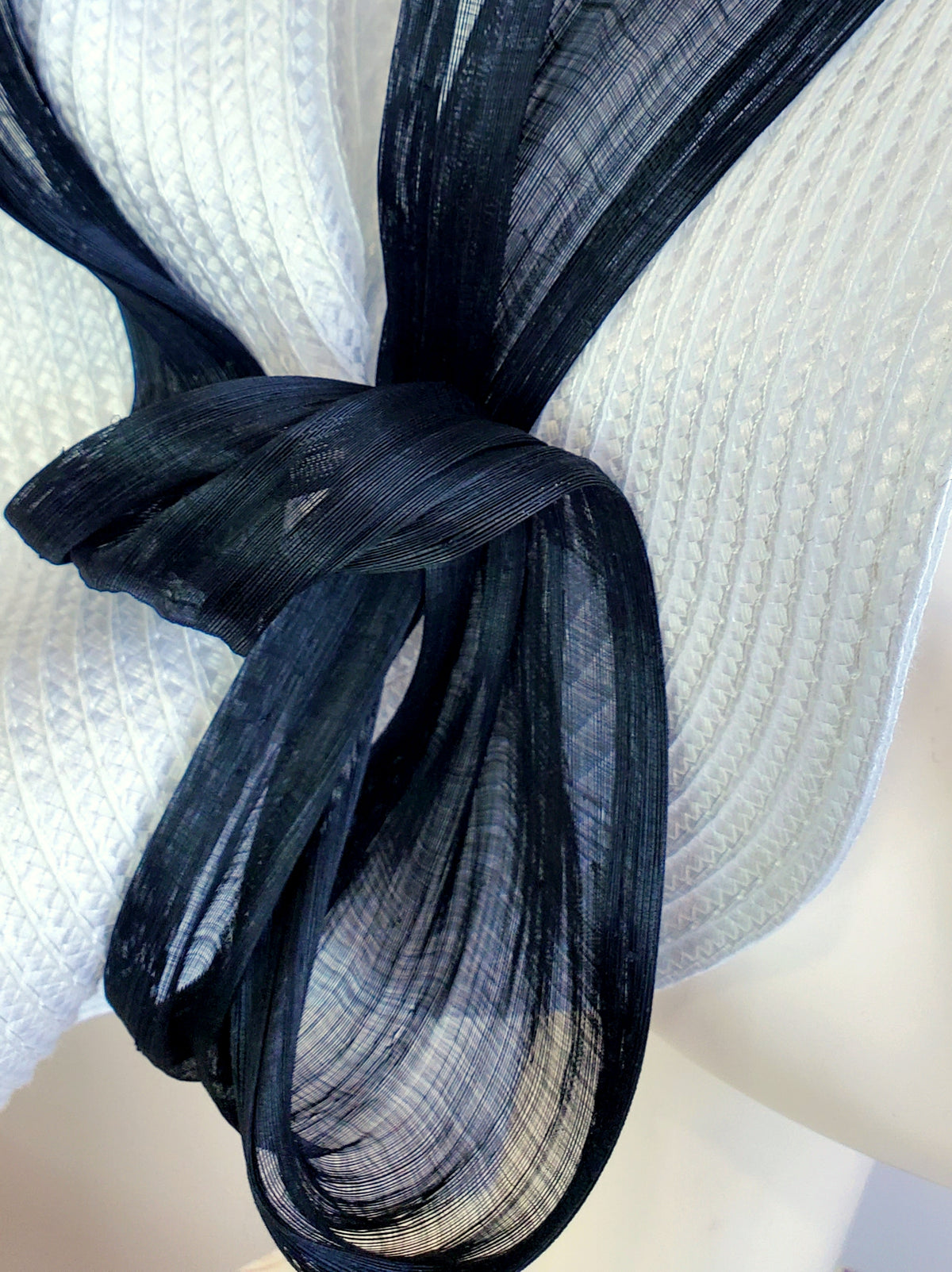 White Fascinator with Black Ribbon