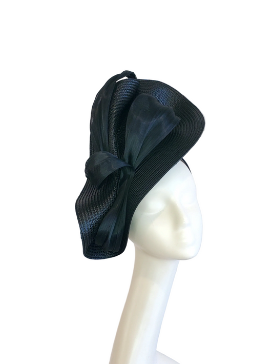 Black Fascinator Hat with Black Ribbon Decoration