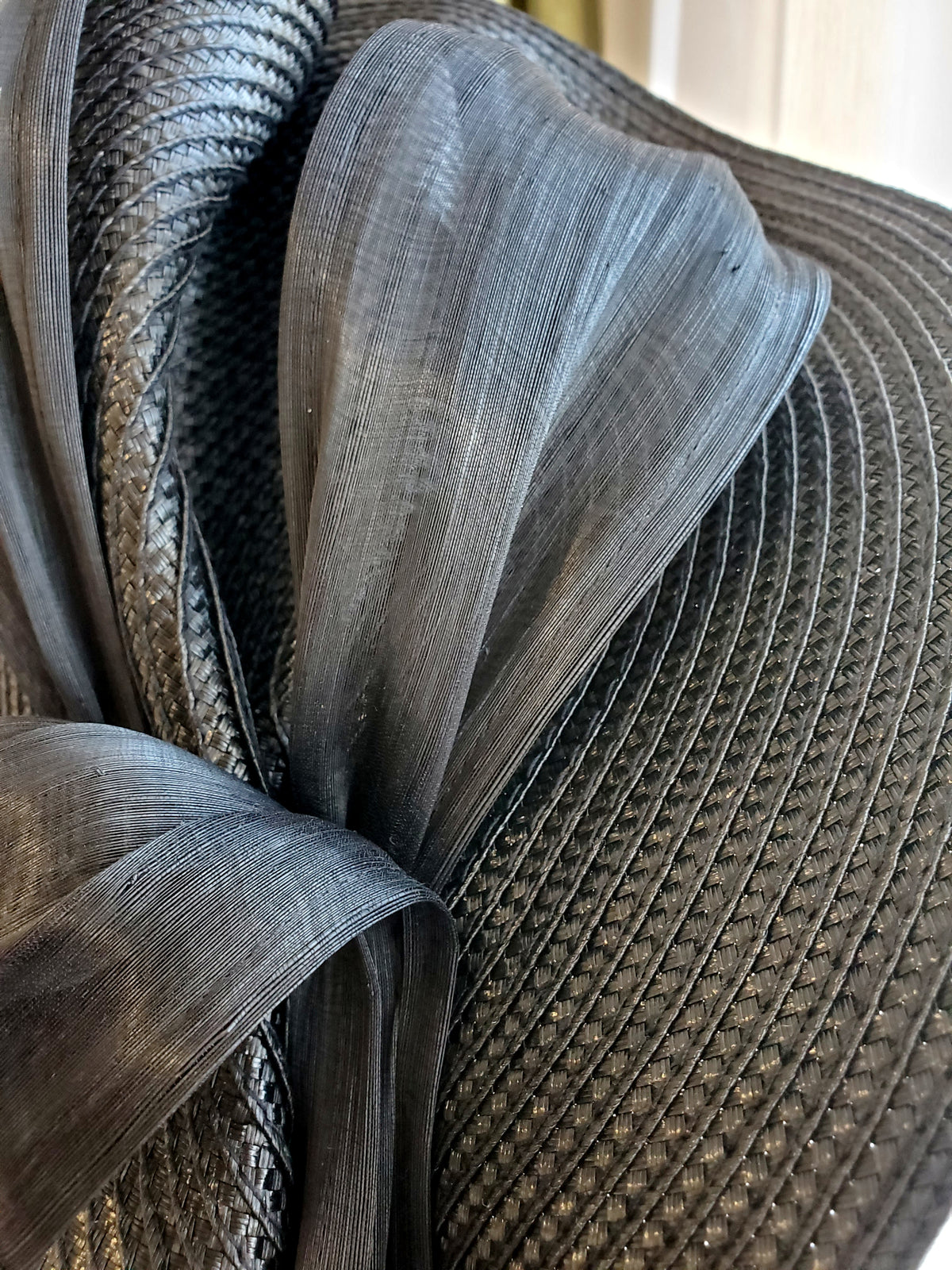 Black Fascinator Hat with Black Ribbon Decoration