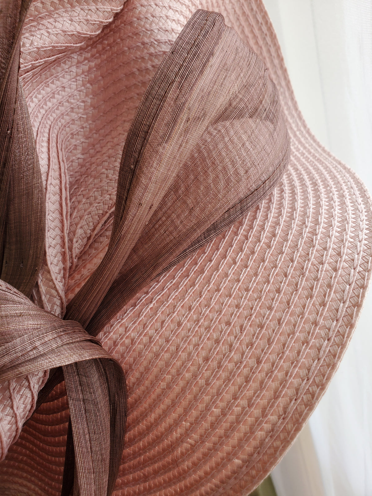 Dusty Pink Fascinator Hat with Brown Ribbon