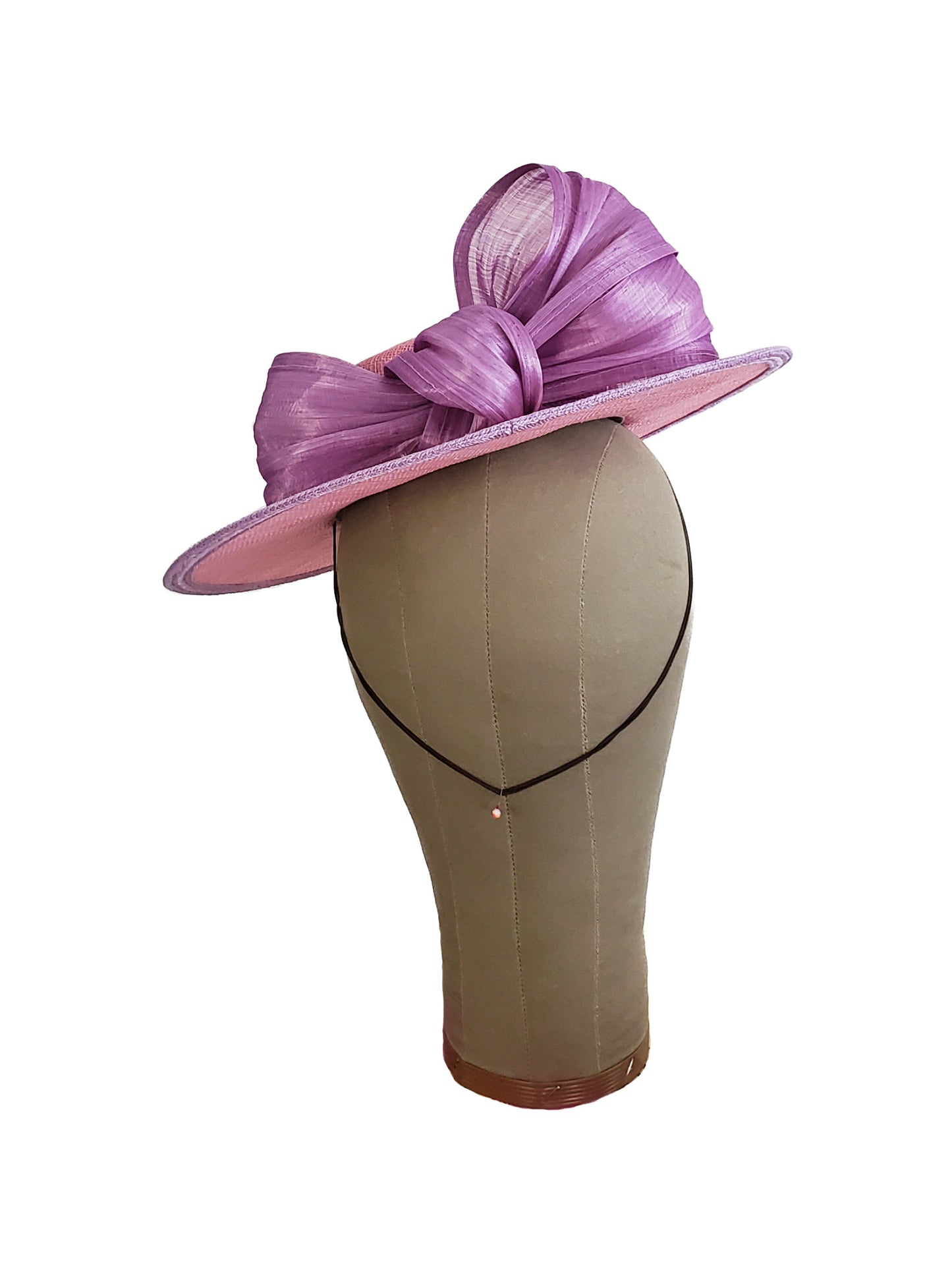 Pink Sinamay Boater Hat with Lavender Bow | Handmade