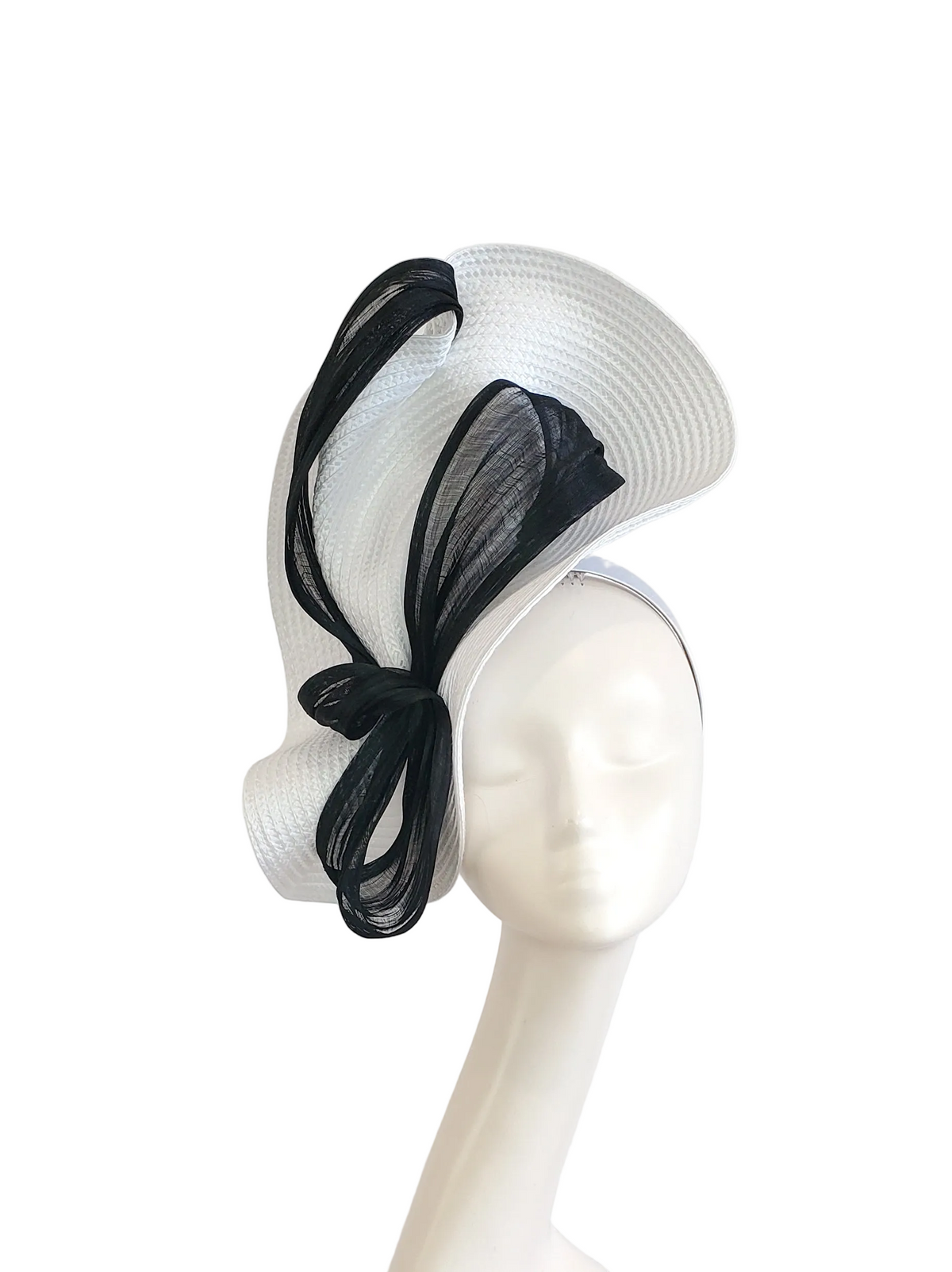 White Fascinator with Black Ribbon