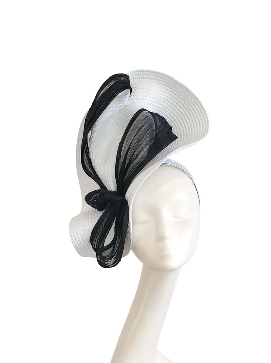White Fascinator with Black Ribbon