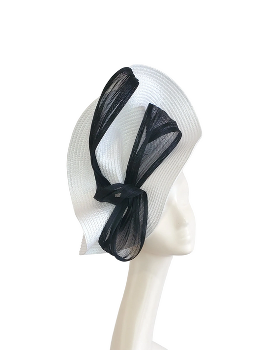 White Fascinator with Black Ribbon