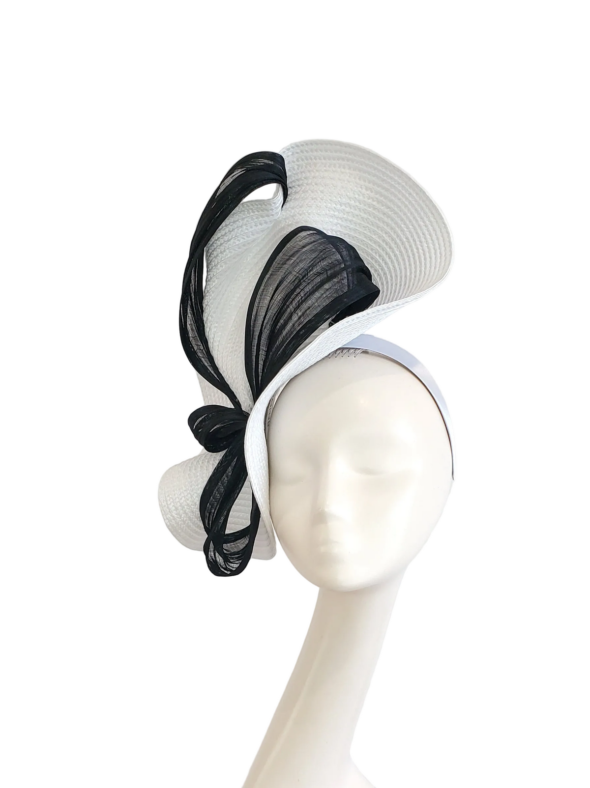 White Fascinator with Black Ribbon