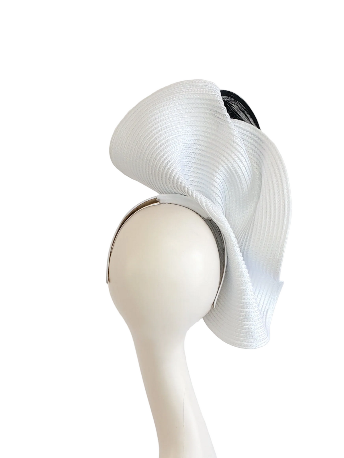 White Fascinator with Black Ribbon