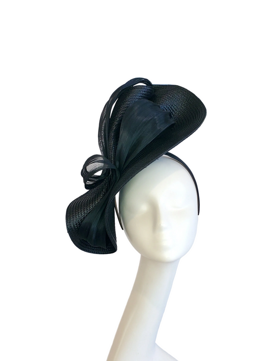 Black Fascinator Hat with Black Ribbon Decoration