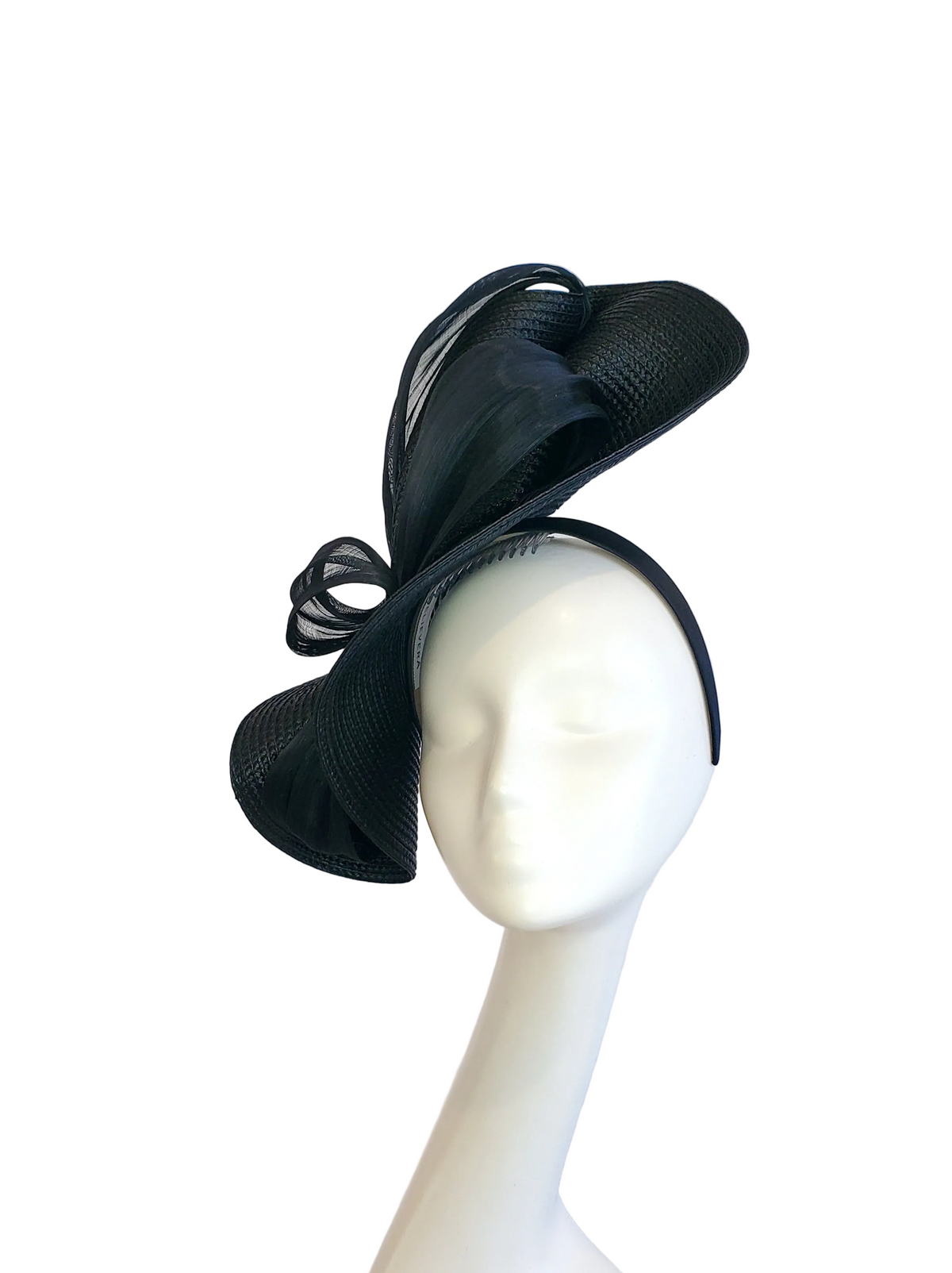 Black Fascinator Hat with Black Ribbon Decoration