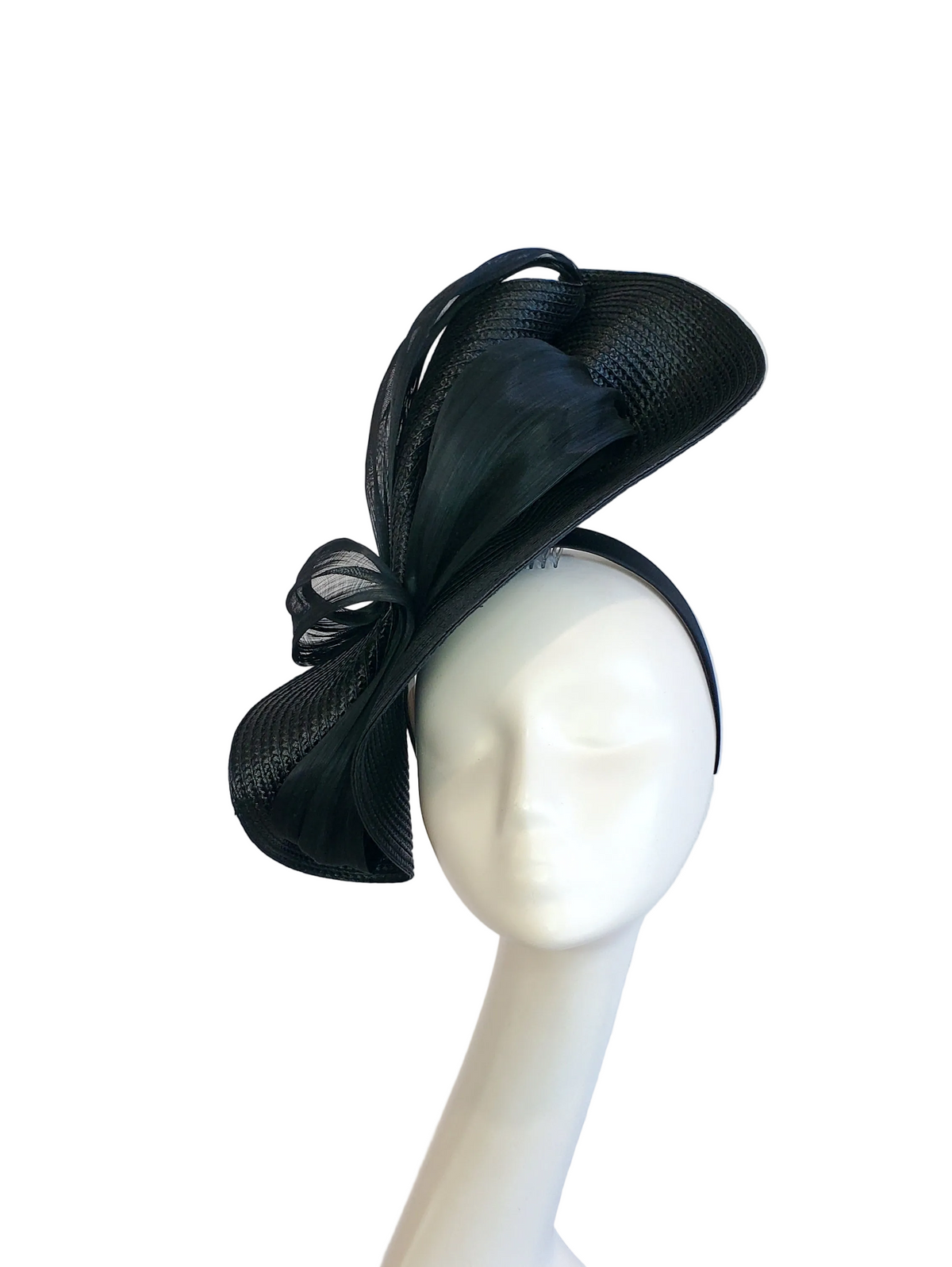 Black Fascinator Hat with Black Ribbon Decoration