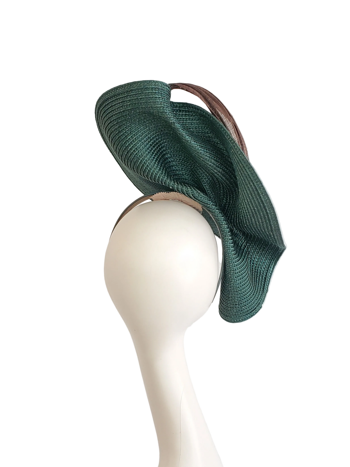 Forest Green Fascinator Hat with Chocolate Brown Ribbon