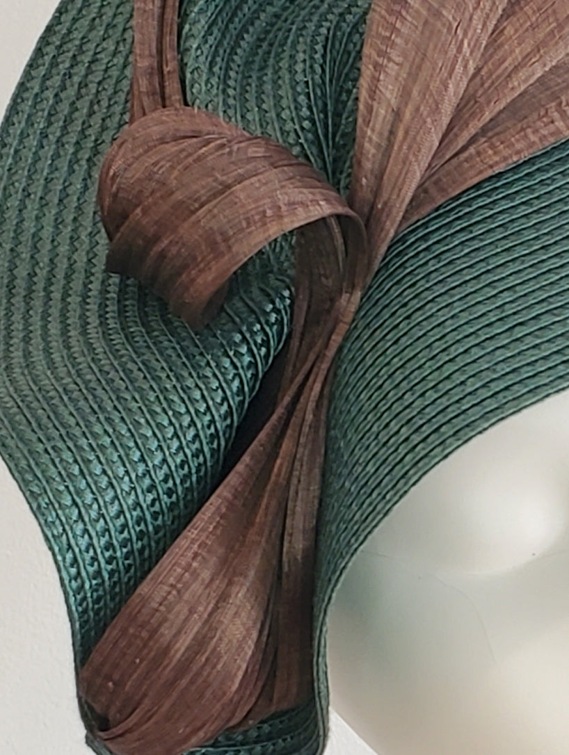 Forest Green Fascinator Hat with Chocolate Brown Ribbon