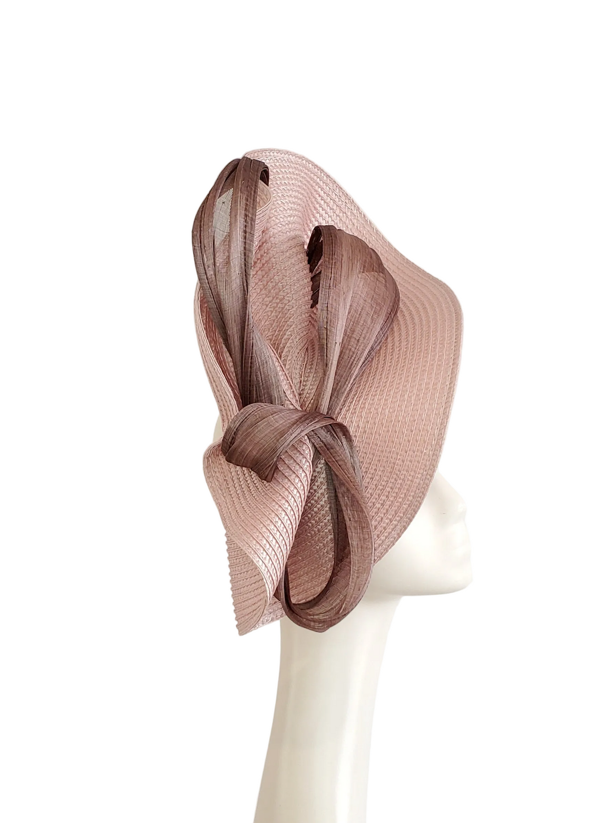 Dusty Pink Fascinator Hat with Brown Ribbon