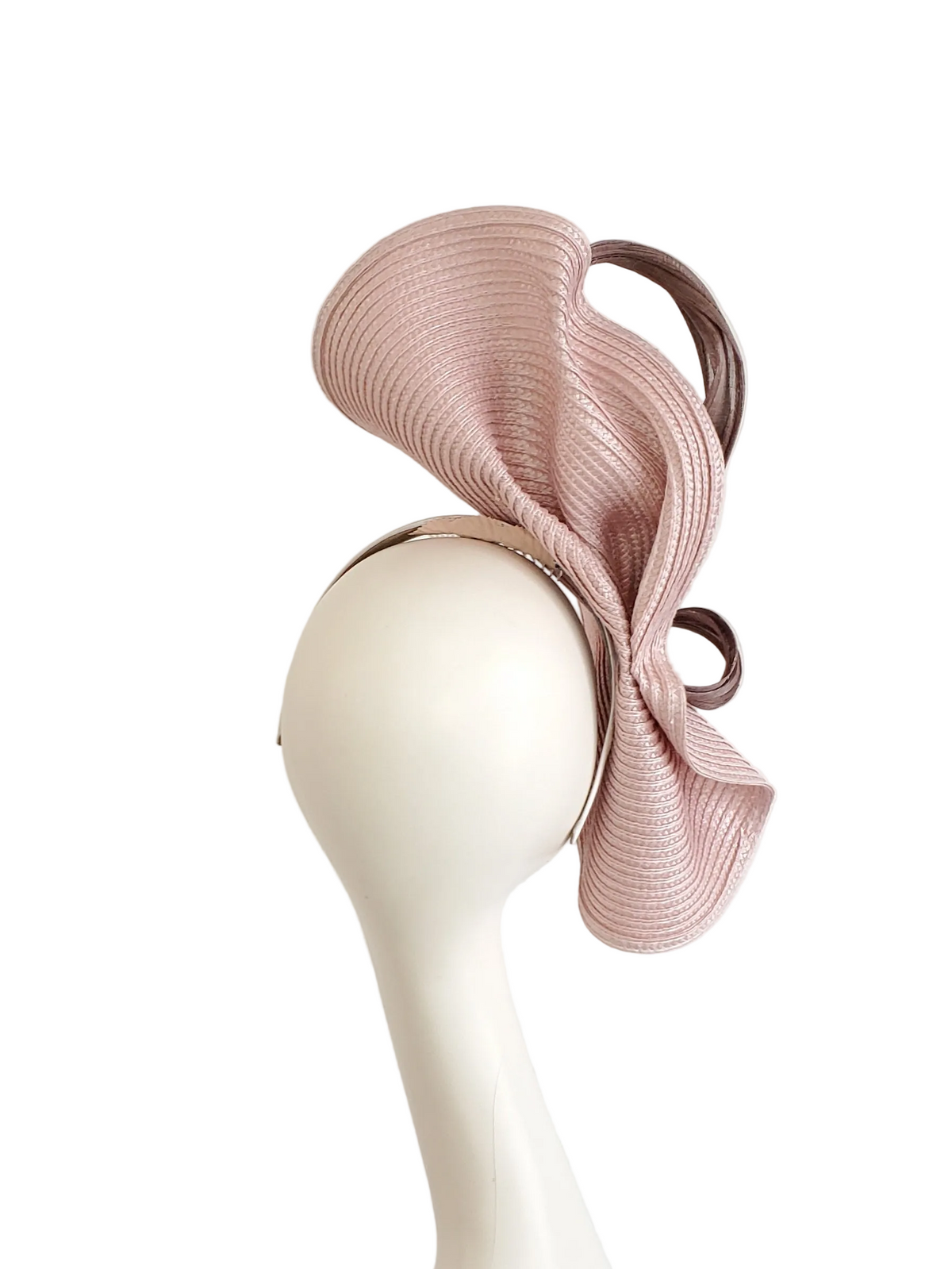Dusty Pink Fascinator Hat with Brown Ribbon