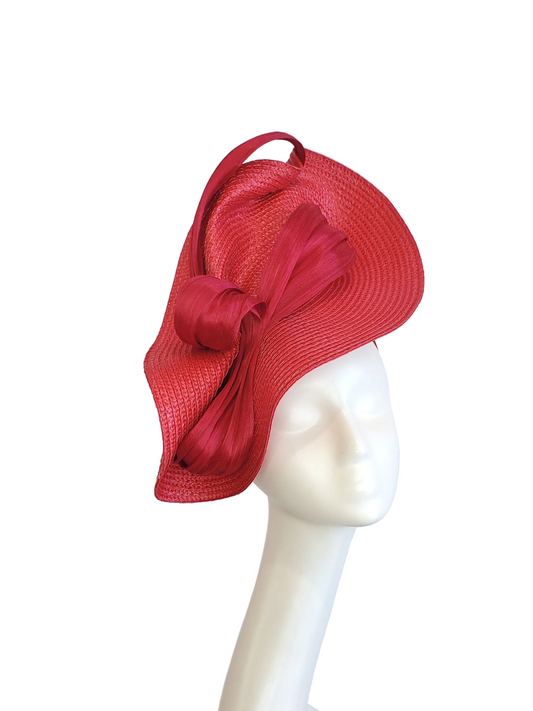 Red Fascinator Hat with Red Ribbon