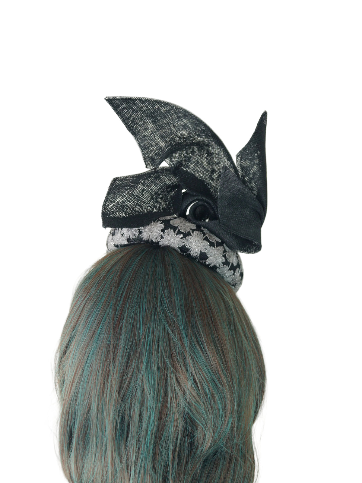 Black Silver Lace Hat: Sinamay Wedding Guest Headpiece