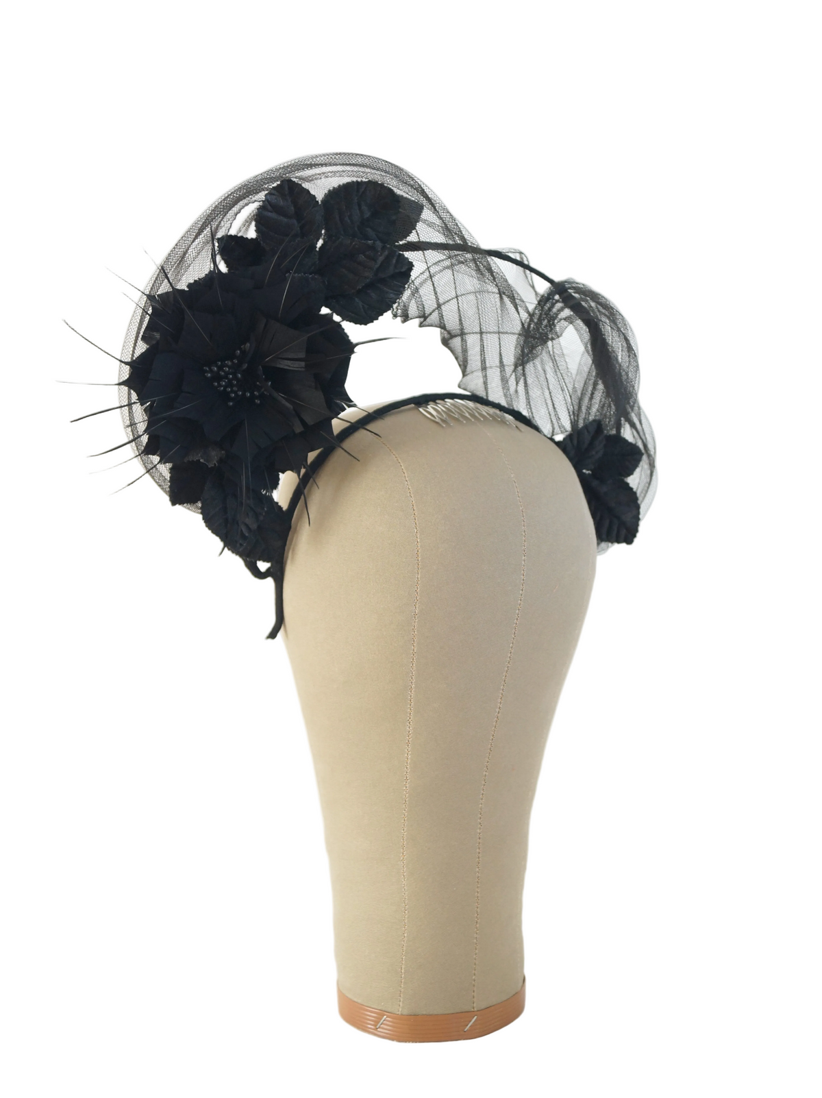 Black Feather Flower & Crinoline Crown