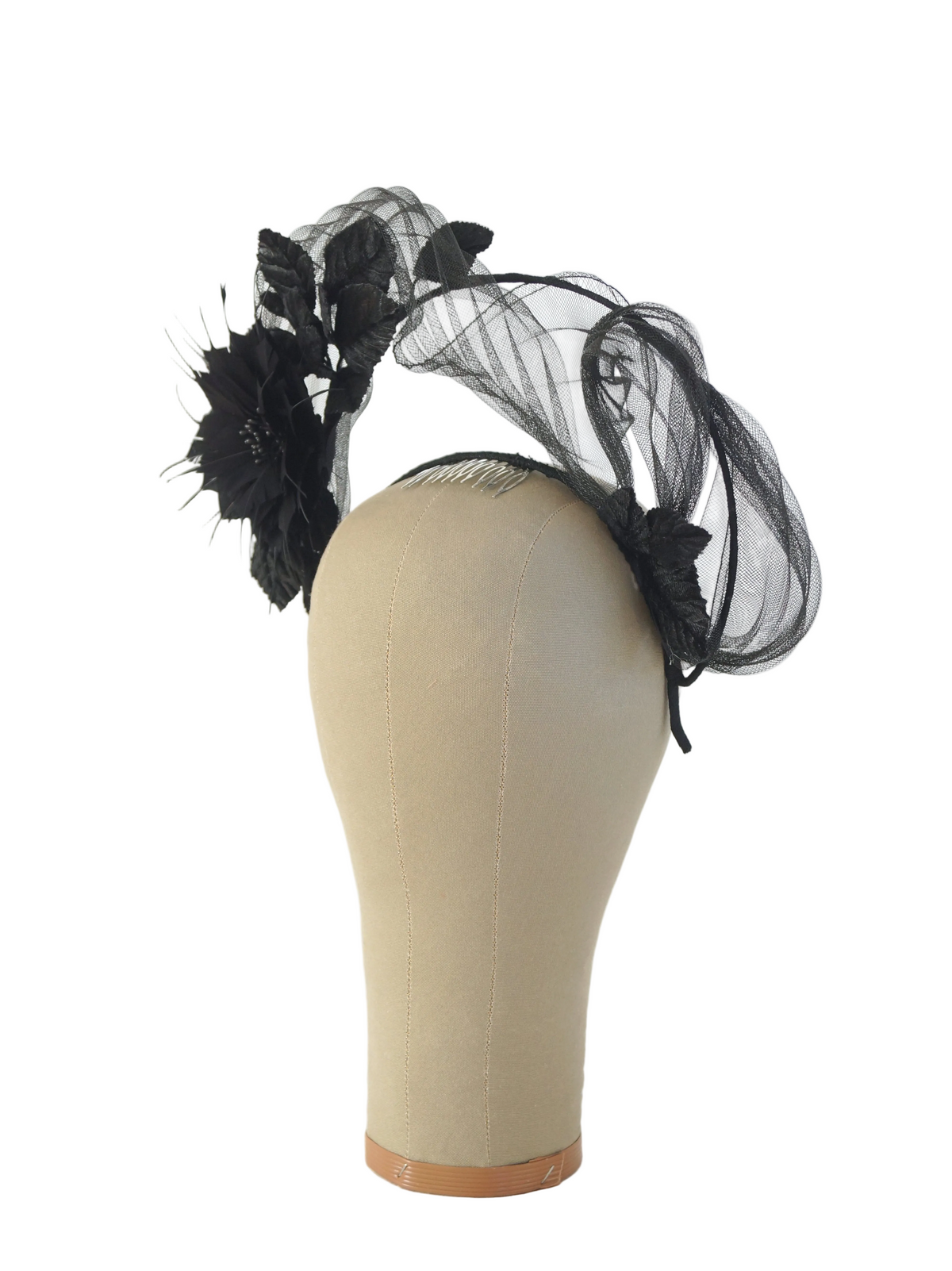 Black Feather Flower & Crinoline Crown