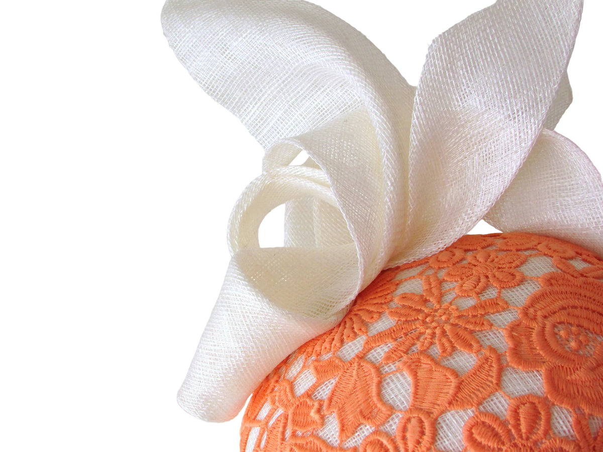 Cream & Orange Lace Fascinator | Race Day & Wedding Millinery
