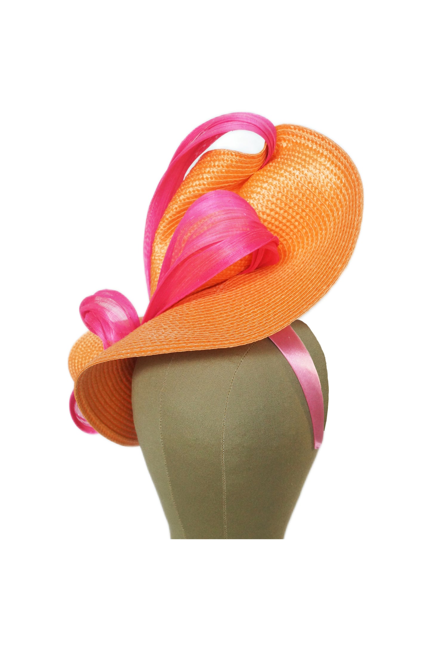 Orange & Pink Silk Abaca Fascinator | Race Day Headband