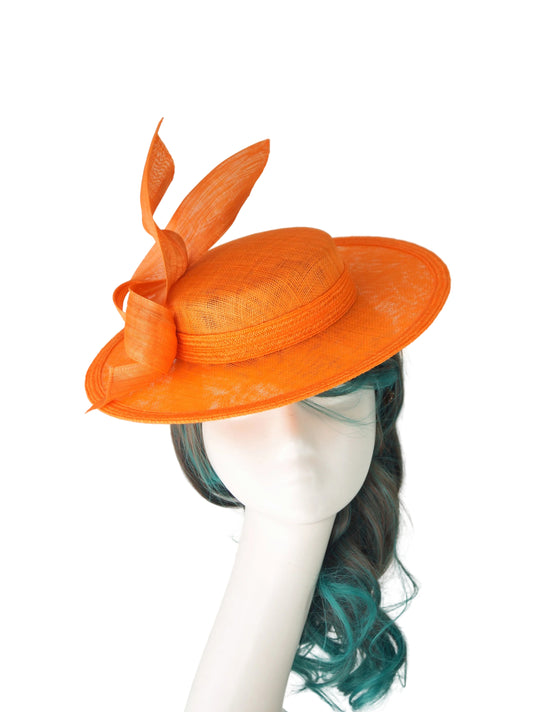Orange Sinamay Boater Hat | Race Day & Wedding Millinery