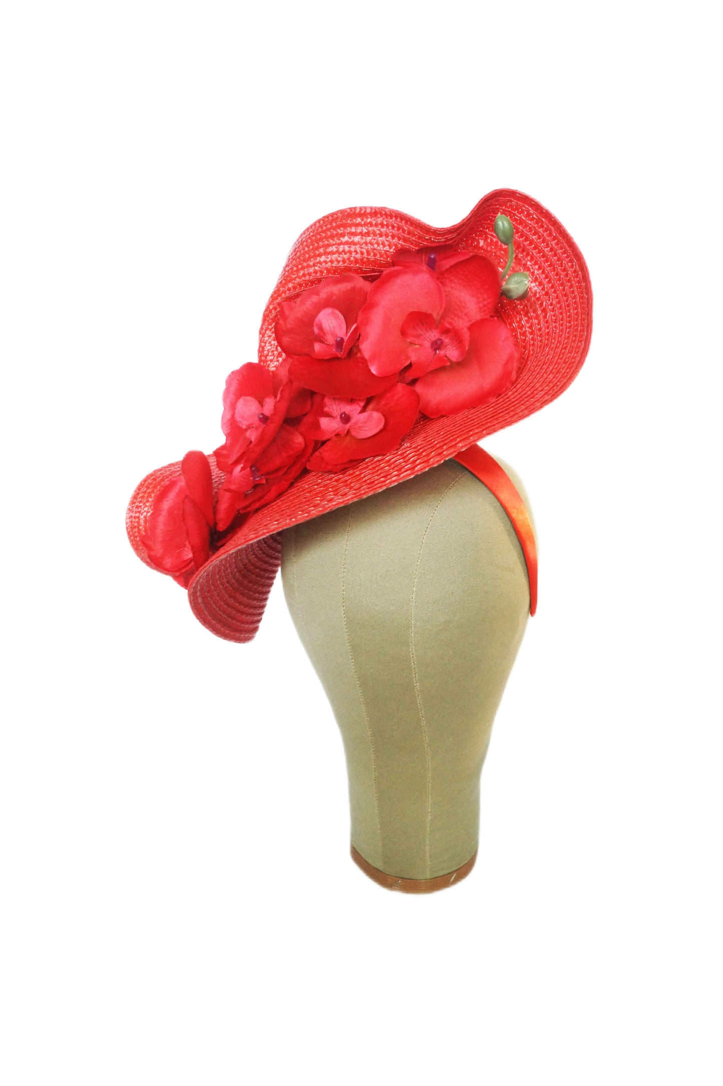 Red Orchid Fascinator: Race Day Headband, Wedding Guest Hat