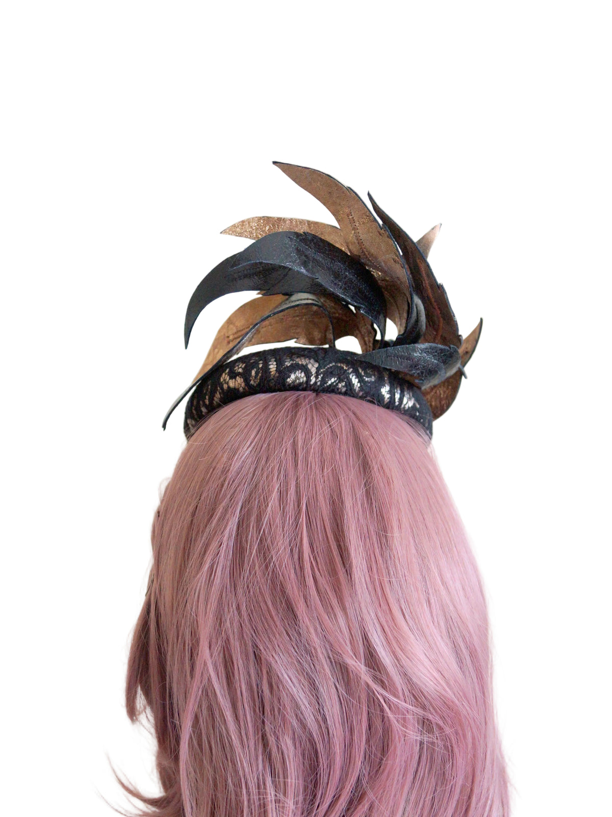 Rose Gold & Black Lace Leather Fascinator