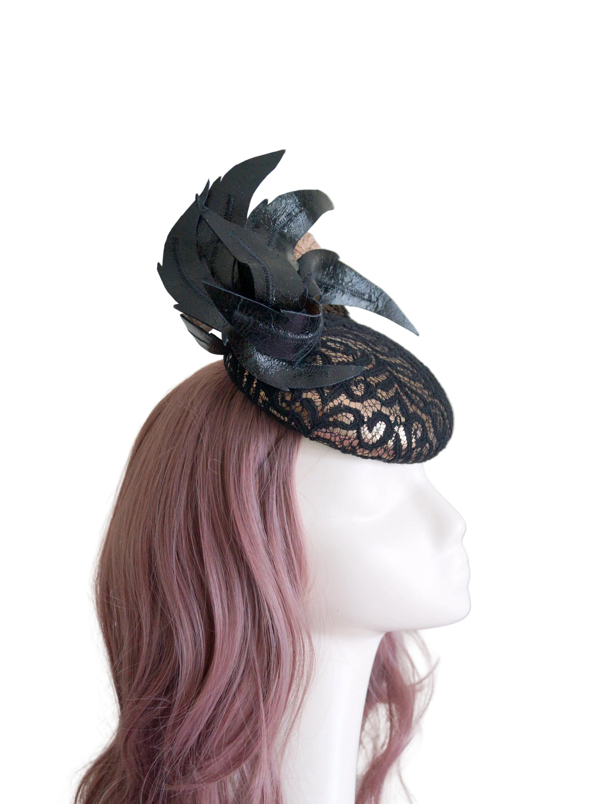 Rose Gold & Black Lace Leather Fascinator