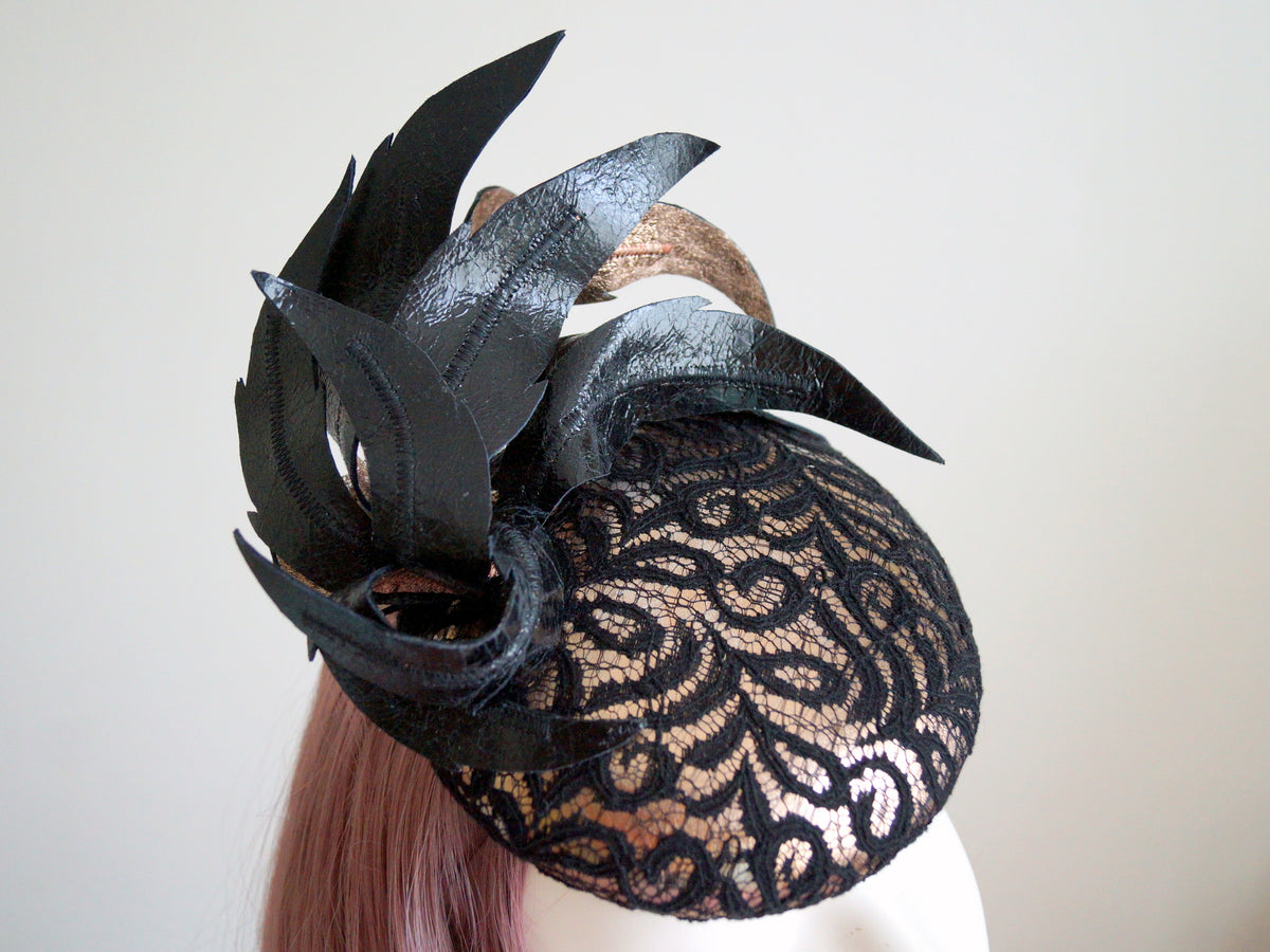 Rose Gold & Black Lace Leather Fascinator