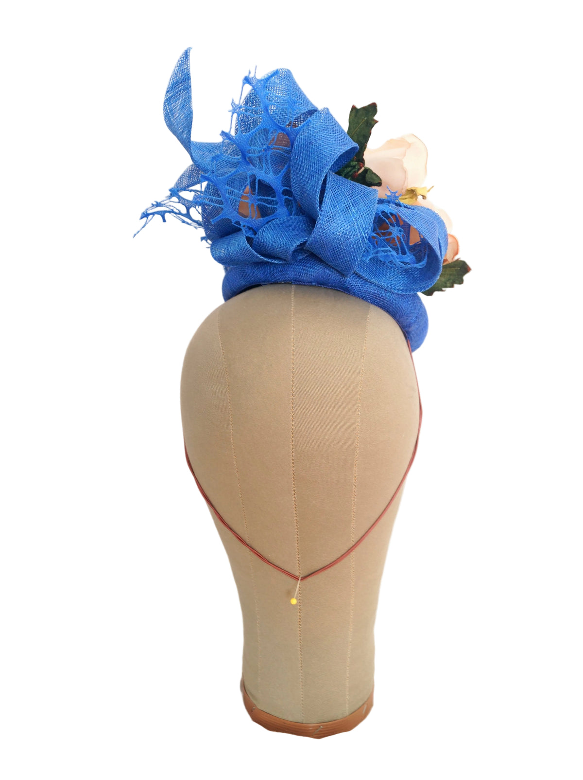 Royal Blue Sinamay Hat with Beige & Brown Magnolia Flowers | One of a Kind