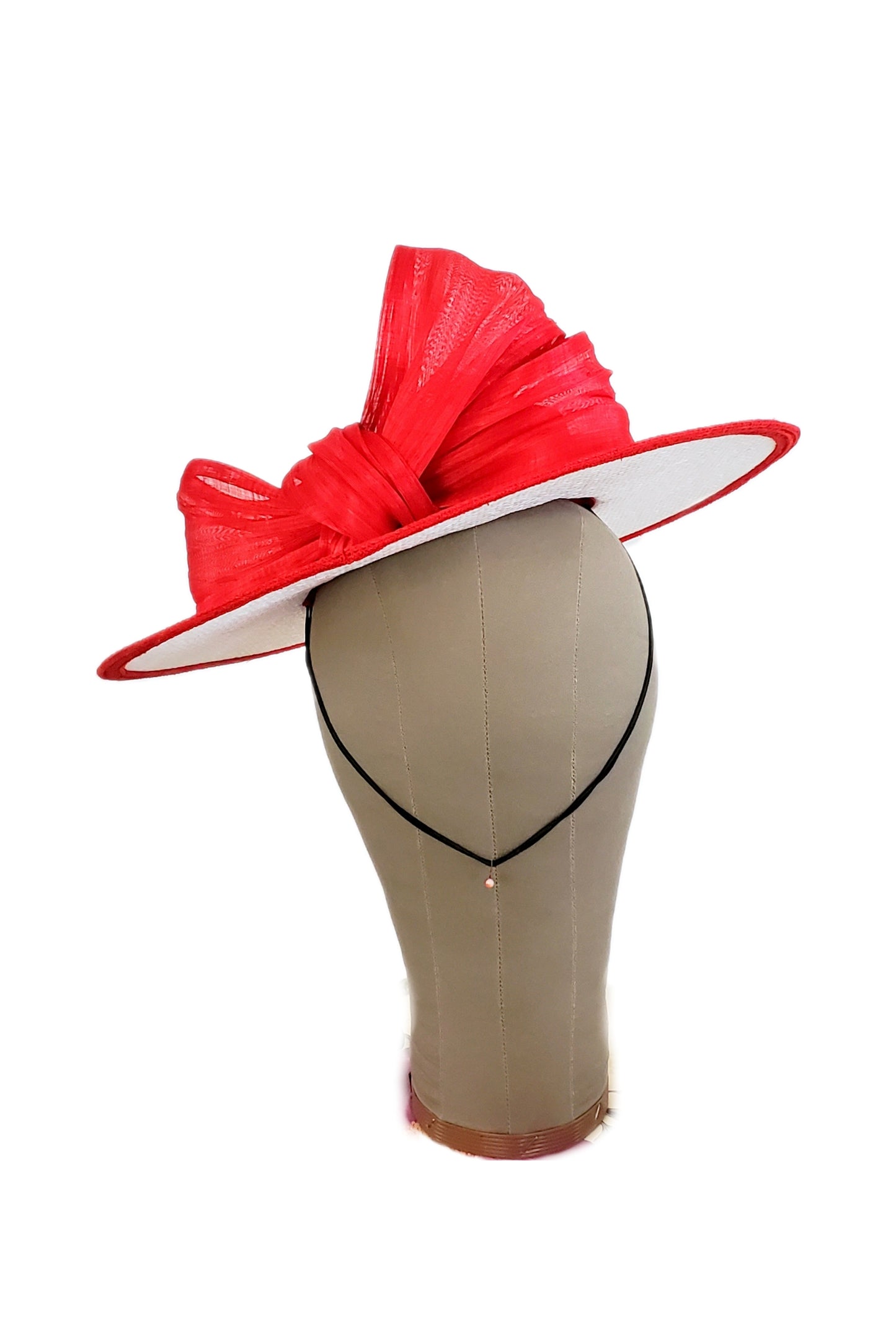 White Red Bow Boater Hat - Handmade in Australia