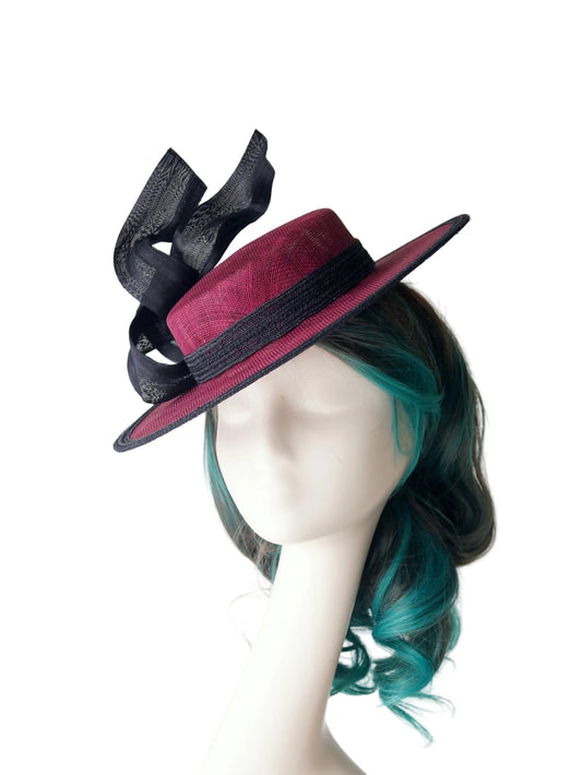 Wine Sinamay Boater Hat | Race Day & Wedding Millinery
